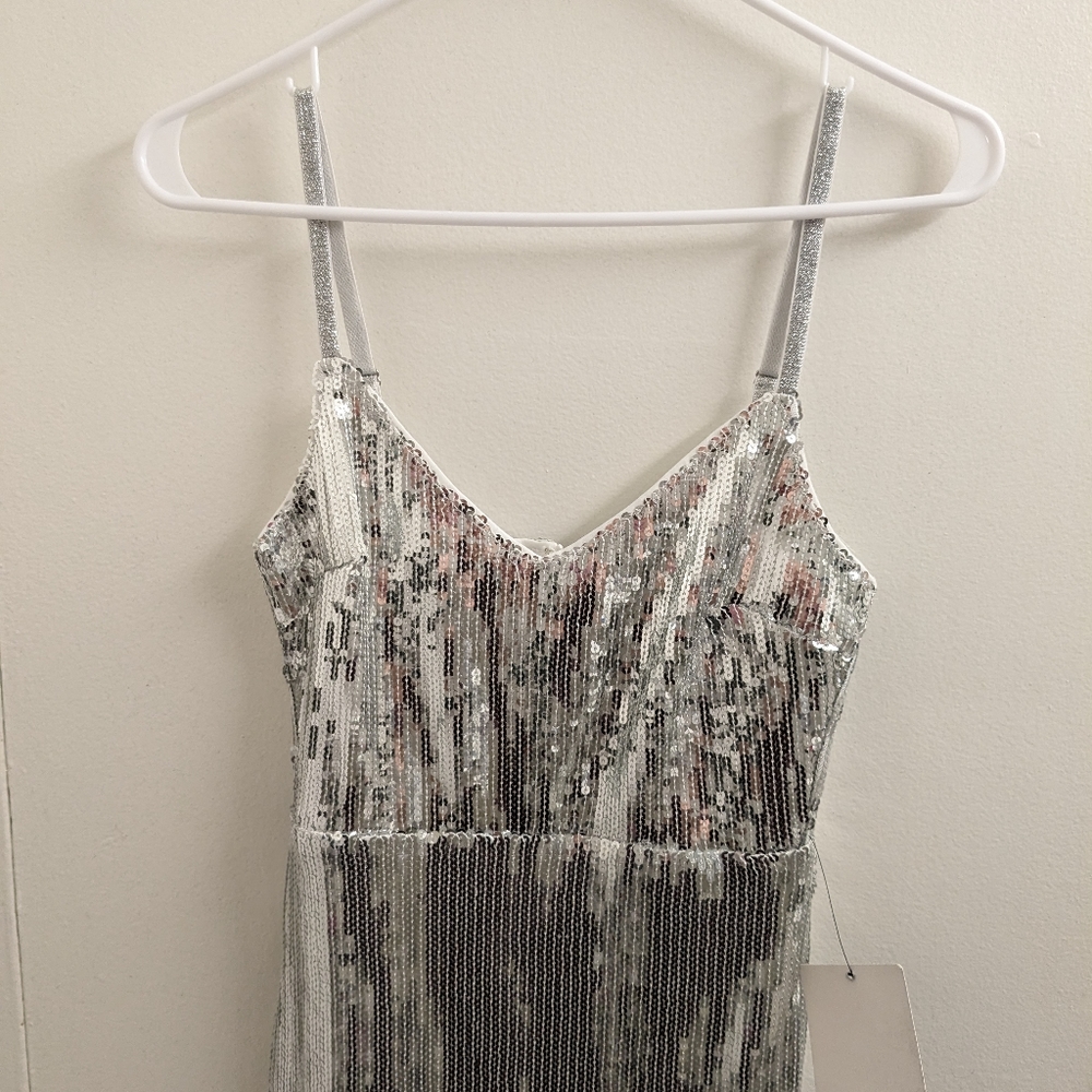 NWT Lulu's silver sequin with fringe dress
